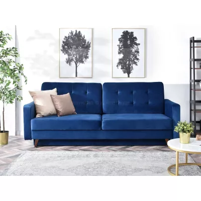 Schlafsofa IRSA – Dunkelblau/Walnuss
