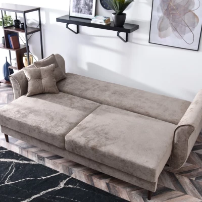 Sofa mit Stauraum PLAMEDI – Beige/Walnuss