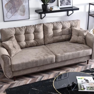 Sofa mit Stauraum PLAMEDI – Beige/Walnuss