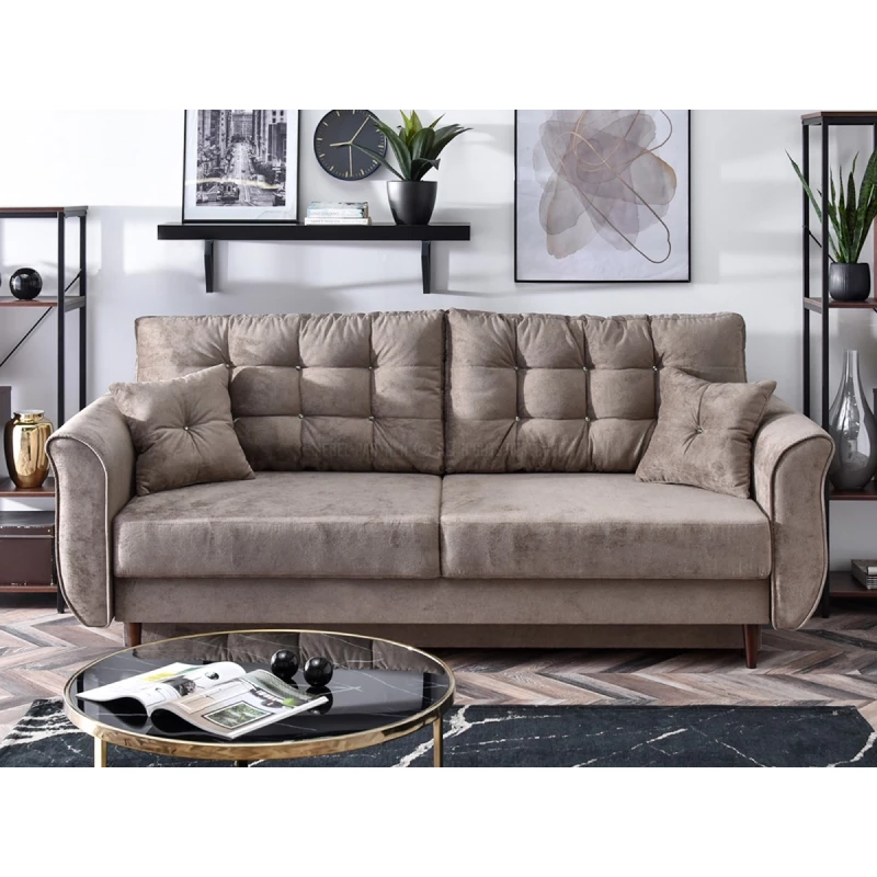 Sofa mit Stauraum PLAMEDI – Beige/Walnuss