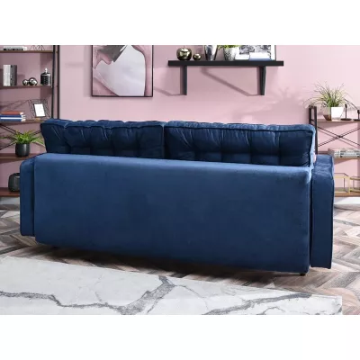 Schlafsofa LUZOLO – Dunkelblau/Walnuss