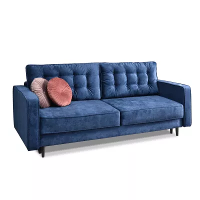 Schlafsofa LUZOLO – Dunkelblau/Walnuss
