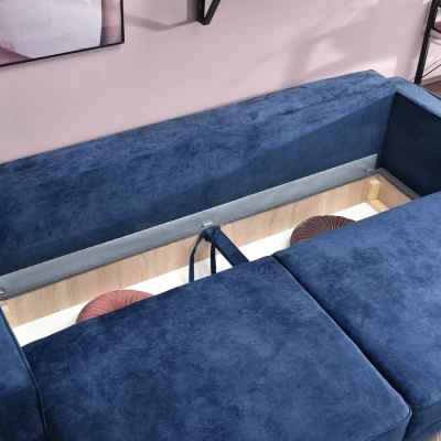 Schlafsofa LUZOLO – Dunkelblau/Walnuss