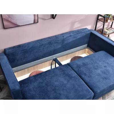 Schlafsofa LUZOLO – Dunkelblau/Walnuss