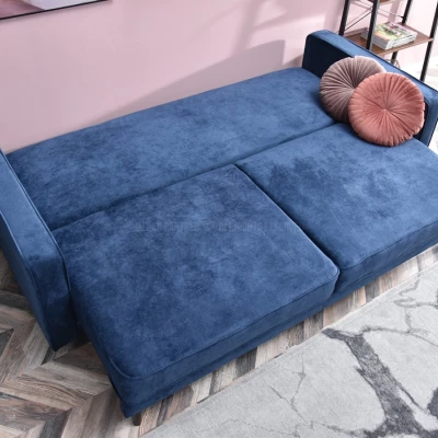 Schlafsofa LUZOLO – Dunkelblau/Walnuss