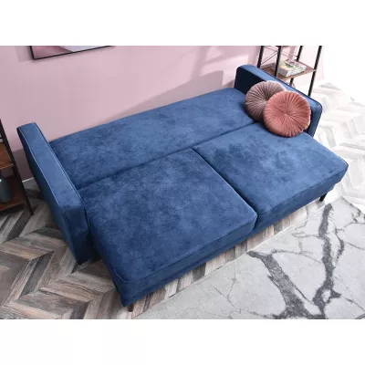 Schlafsofa LUZOLO – Dunkelblau/Walnuss