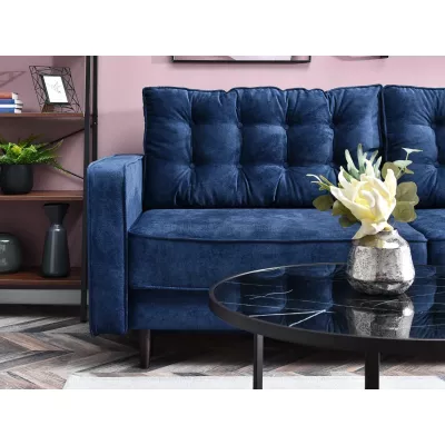 Schlafsofa LUZOLO – Dunkelblau/Walnuss