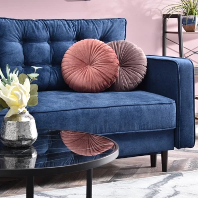 Schlafsofa LUZOLO – Dunkelblau/Walnuss