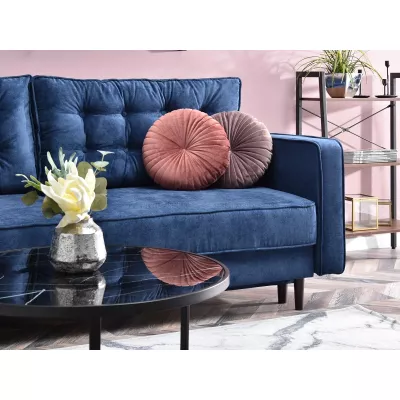 Schlafsofa LUZOLO – Dunkelblau/Walnuss