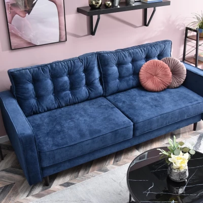 Schlafsofa LUZOLO – Dunkelblau/Walnuss