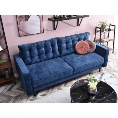 Schlafsofa LUZOLO – Dunkelblau/Walnuss