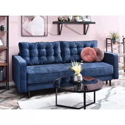 Schlafsofa LUZOLO – Dunkelblau/Walnuss
