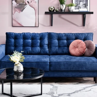 Schlafsofa LUZOLO – Dunkelblau/Walnuss