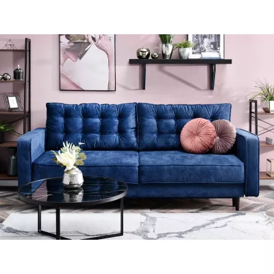 Schlafsofa LUZOLO – Dunkelblau/Walnuss