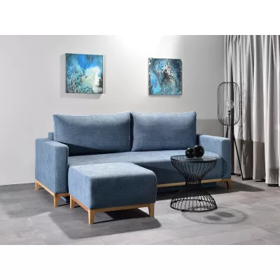 Schlafsofa mit Hocker DALENA – blau/eiche