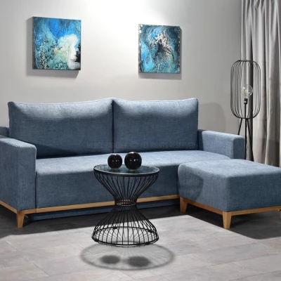 Schlafsofa mit Hocker DALENA – blau/eiche