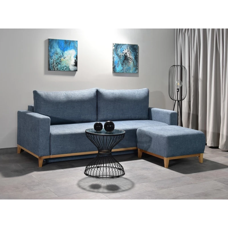 Schlafsofa mit Hocker DALENA – blau/eiche
