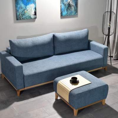 Schlafsofa mit Hocker DALENA – blau/eiche
