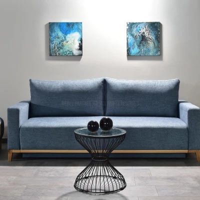 Schlafsofa mit Hocker DALENA – blau/eiche