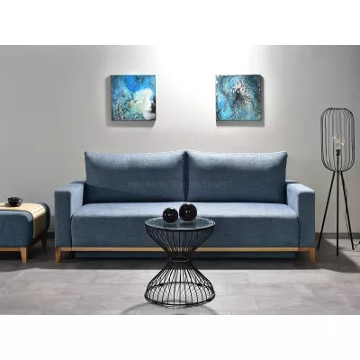 Schlafsofa mit Hocker DALENA – blau/eiche