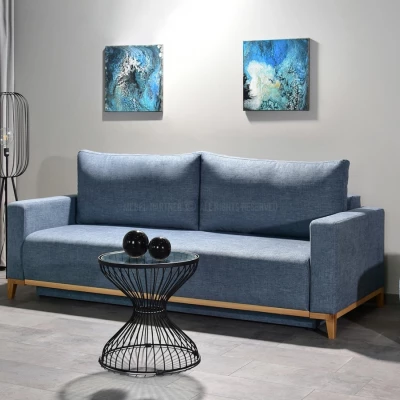 Schlafsofa mit Hocker DALENA – blau/eiche