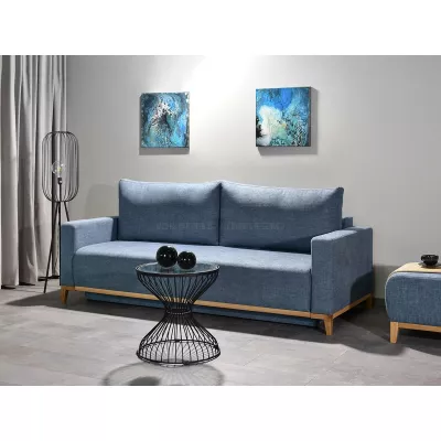Schlafsofa mit Hocker DALENA – blau/eiche