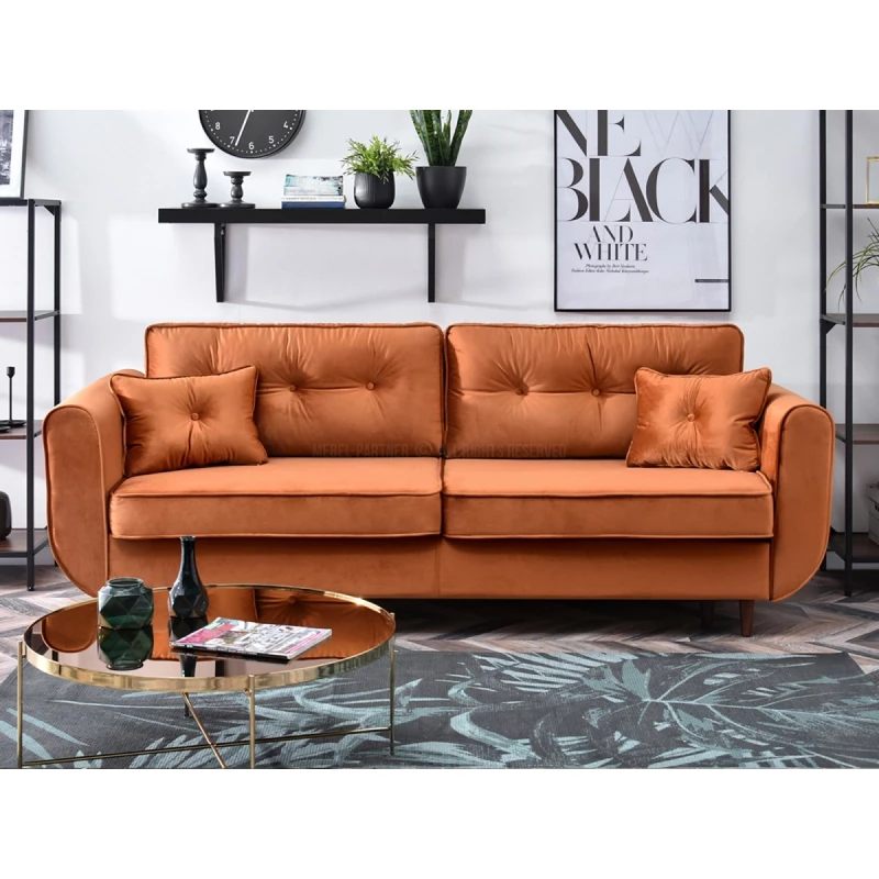 Schlafsofa LALESKA – Kupfer/Walnuss