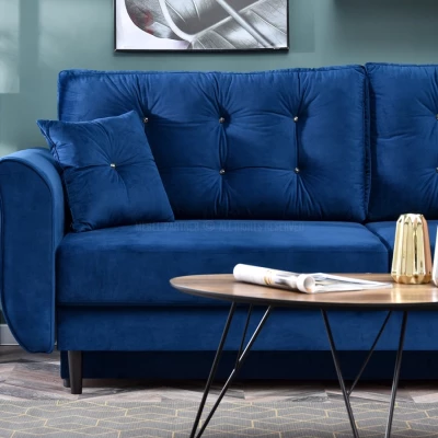 Sofa mit Stauraum PLAMEDI – dunkelblau/schwarz