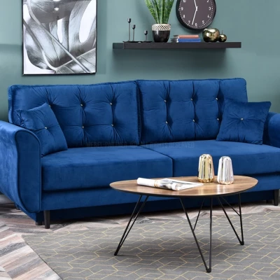Sofa mit Stauraum PLAMEDI – dunkelblau/schwarz