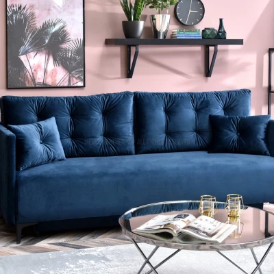 Sofa mit Stauraum NORGE – dunkelblau/schwarz