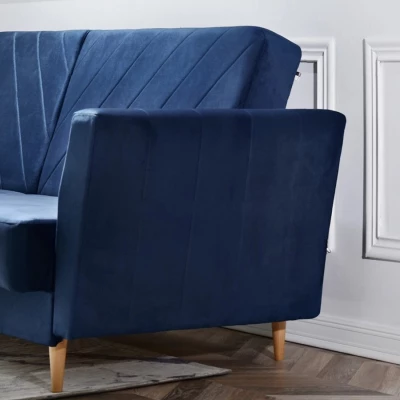 Sofa mit Stauraum ZUHURA - dunkelblau / Buche