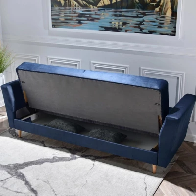 Sofa mit Stauraum ZUHURA - dunkelblau / Buche