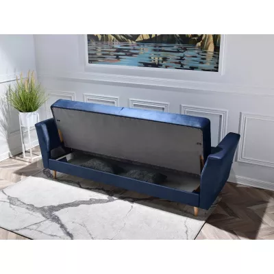 Sofa mit Stauraum ZUHURA - dunkelblau / Buche