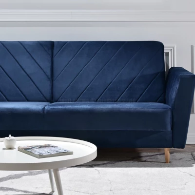 Sofa mit Stauraum ZUHURA - dunkelblau / Buche