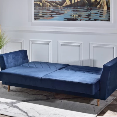 Sofa mit Stauraum ZUHURA - dunkelblau / Buche