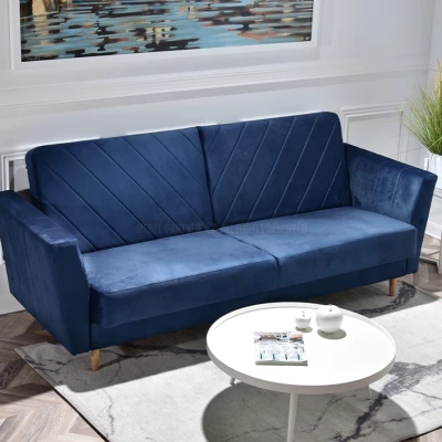 Sofa mit Stauraum ZUHURA - dunkelblau / Buche