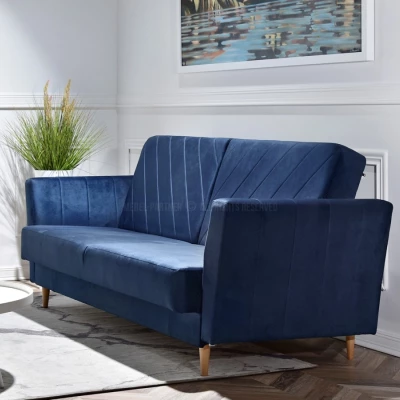 Sofa mit Stauraum ZUHURA - dunkelblau / Buche