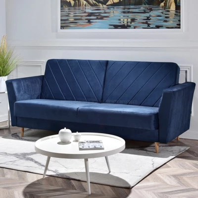Sofa mit Stauraum ZUHURA - dunkelblau / Buche