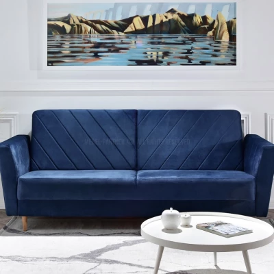 Sofa mit Stauraum ZUHURA - dunkelblau / Buche