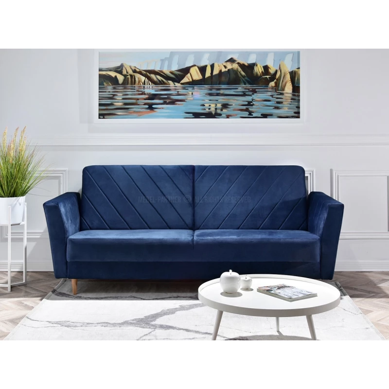 Sofa mit Stauraum ZUHURA - dunkelblau / Buche