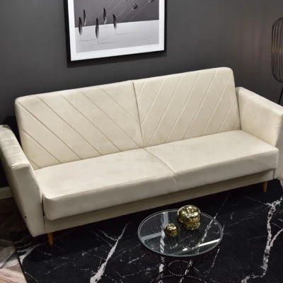 Sofa mit Stauraum ZUHURA - Creme/Buche