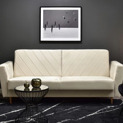 Sofa mit Stauraum ZUHURA - Creme/Buche