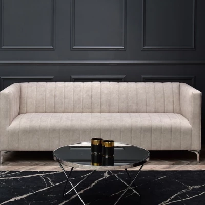 Dreisitzer-Sofa ALANZO – Sand/Chrom