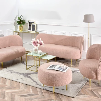 Dreisitzer-Sofa TOLA – Puderrosa/Gold