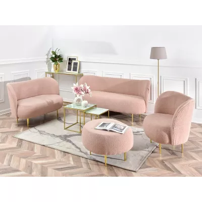Dreisitzer-Sofa TOLA – Puderrosa/Gold