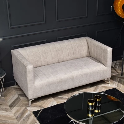 Zweisitzer-Sofa ALANZO – Sand/Chrom