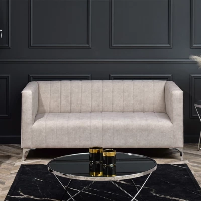 Zweisitzer-Sofa ALANZO – Sand/Chrom
