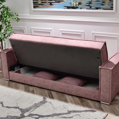 Dreisitzer-Sofa IRCHAD – Puderrosa/Chrom