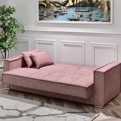 Dreisitzer-Sofa IRCHAD – Puderrosa/Chrom