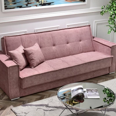 Dreisitzer-Sofa IRCHAD – Puderrosa/Chrom